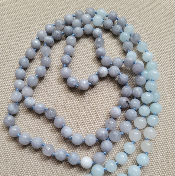Aquamarine, Amazonite & Quartz Prayer Mala Beads, 24" - Picture 12 of 12